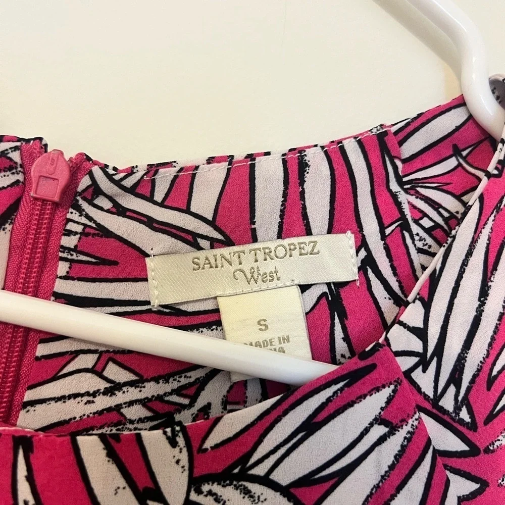 2/$30 Saint Tropez West - Pink White Tropical Sleeveless Blouse Summer Top Small - Picture 5 of 7